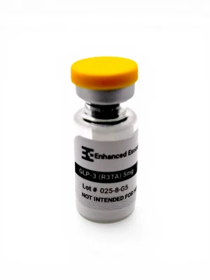 Enhanced Executive GLP-3 R3TA 5mg peptide vial with yellow cap on white background