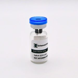 AOD 9604 5mg vial on white background
