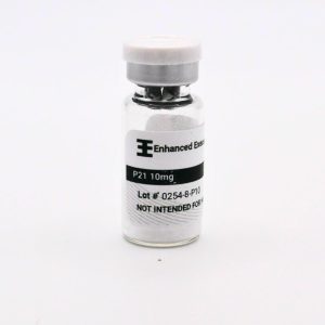 P21 10mg vial on white background
