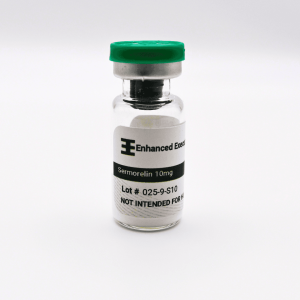 Sermorelin 10mg vial on white background