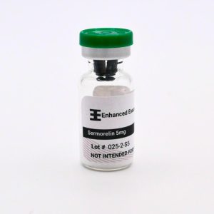 Sermorelin 5mg vial on white background