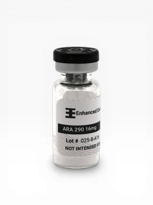 Enhanced Executive ARA 290 16mg peptide vial with black cap on white background