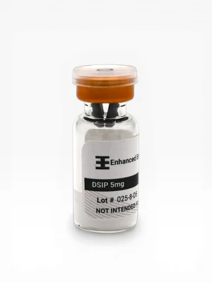 Enhanced Executive DSIP 5mg peptide vial with orange cap on white background