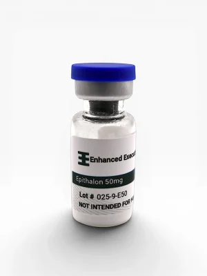 Enhanced Executive Epithalon 50mg peptide vial with blue cap on white background