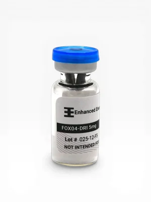 Enhanced Executive FOX04-DRI 5mg peptide vial with blue cap on white background