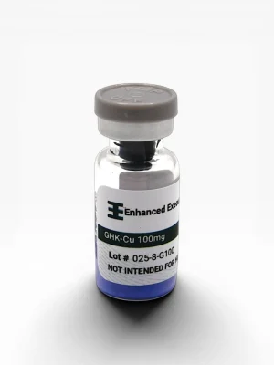 Enhanced Executive GHK-Cu 100mg copper peptide vial with grey flip-top cap on white background
