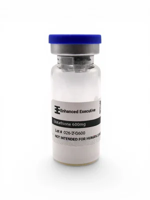 Enhanced Executive Glutathione 600mg vial with blue cap on white background