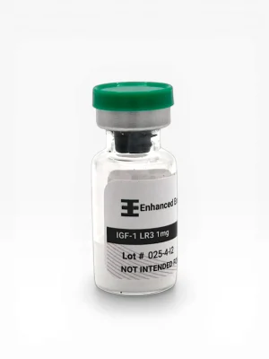 Enhanced Executive IGF-1 LR3 1mg peptide vial with green cap on white background