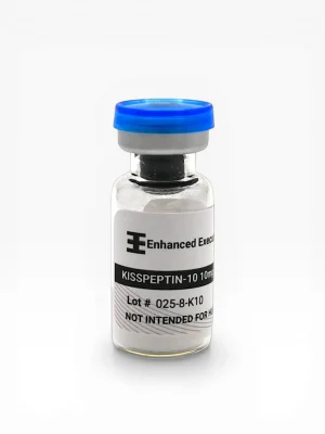 Enhanced Executive Kisspeptin-10 10mg peptide vial with blue cap on white background