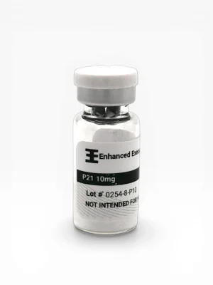 Enhanced Executive P21 10mg peptide vial with white cap on white background