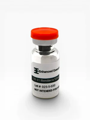 Enhanced Executive SS-31 Bendavia 50mg peptide vial with red cap on white background