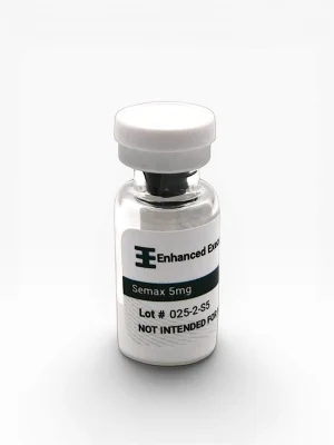 Enhanced Executive Semax 5mg peptide vial with white cap on white background