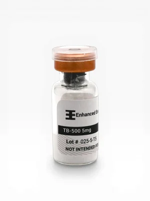 Enhanced Executive TB-500 5mg peptide vial with orange cap on white background