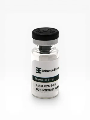Enhanced Executive Thymalin 5mg peptide vial with black cap on white background