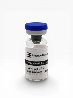Enhanced Executive Thymosin Alpha-1 5mg peptide vial with blue cap on white background