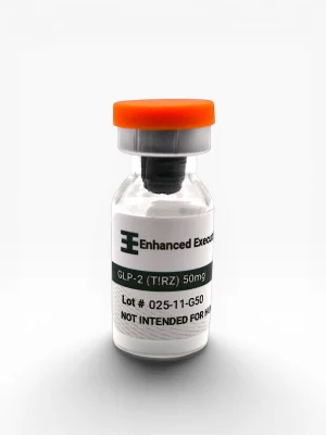 Enhanced Executive GLP-2 T!RZ Tirzepatide 50mg peptide vial with orange cap on white background